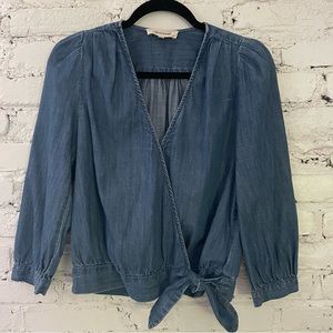 Madewell Chambray Wrap Top XS
